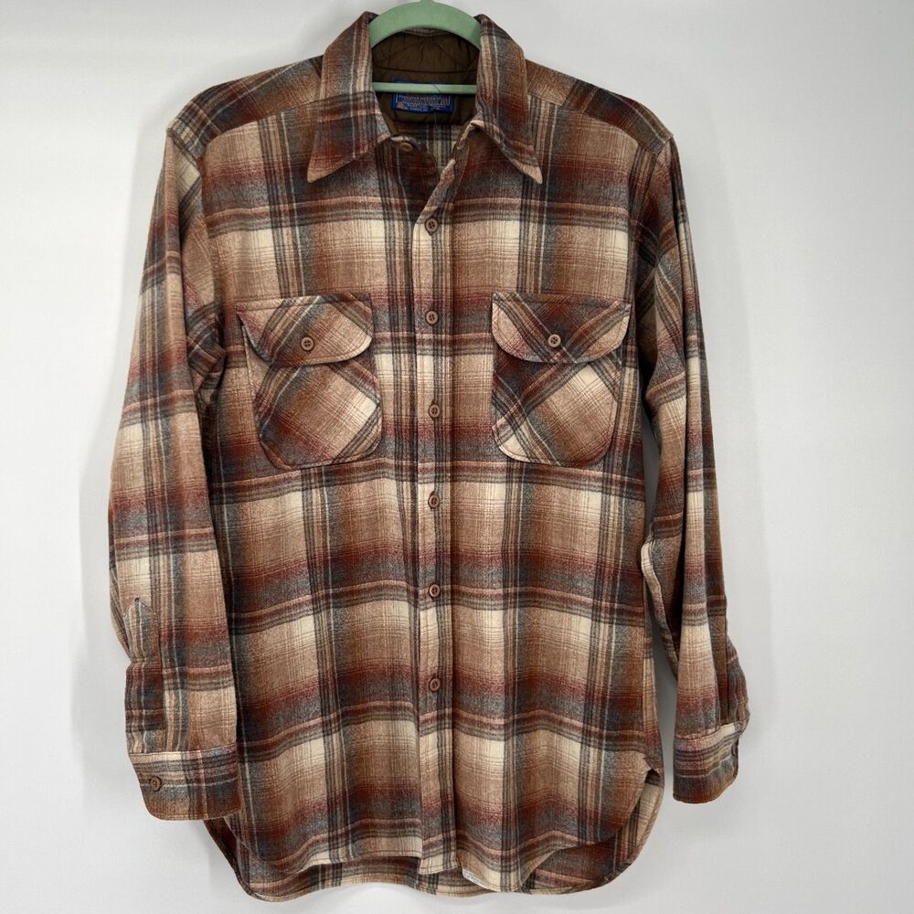 Vintage Pendleton mens size medium Plaid Western Shirt 100% Virgin Wool 70s